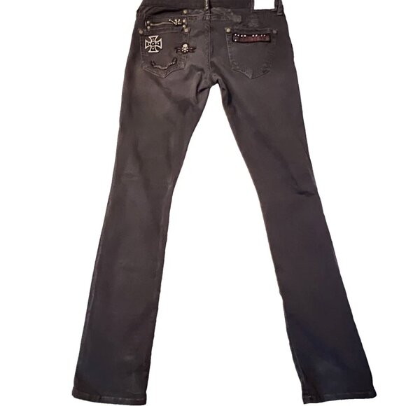 Robins Jean Vintage Womens 31 Rock N Roll Grey Jeans Cross Angel Embroidery - Picture 2 of 14
